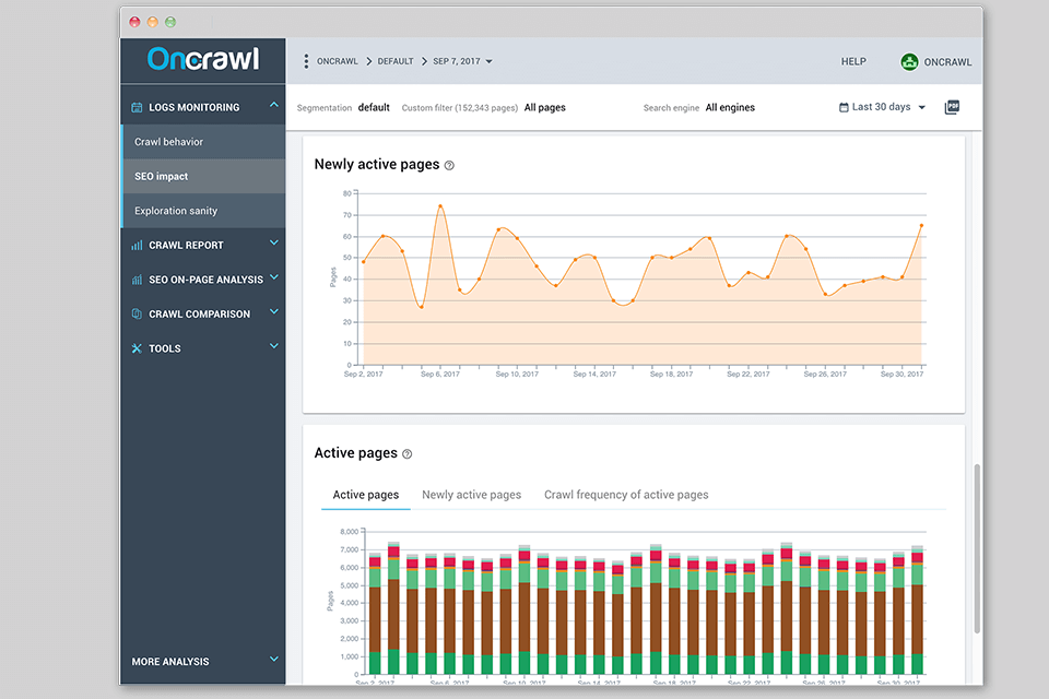 oncrawl web crawler tool interface