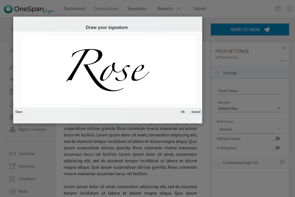 onespan sign esignature app interface