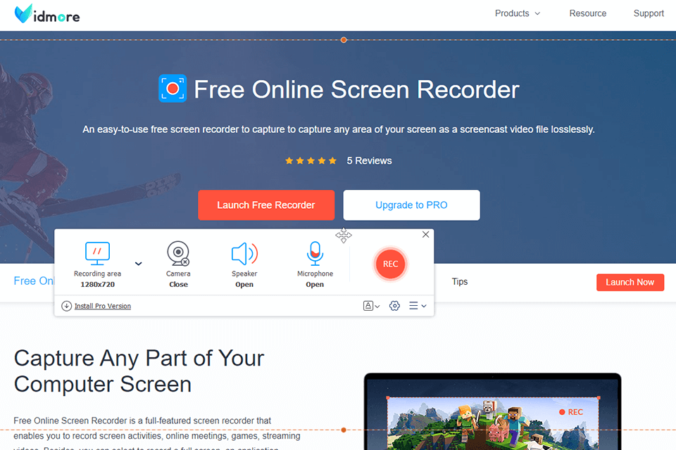 online screen recorder vidmore software interface
