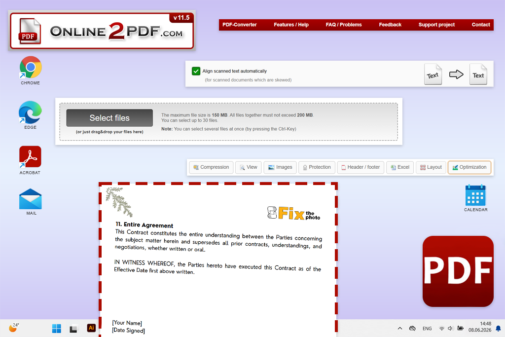 online2pdf tool to deskew pdf online
