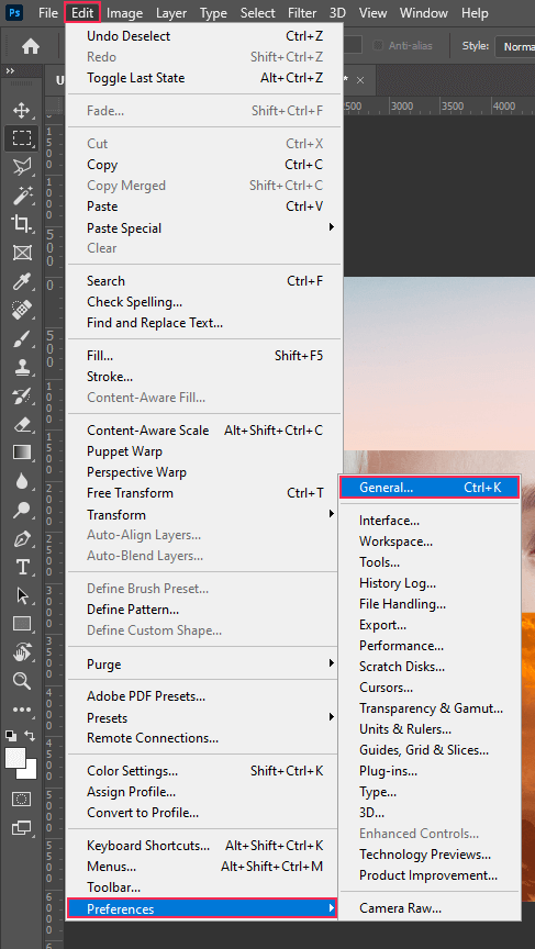 افتح الصور كطبقات في أداة تفضيلات Photoshop