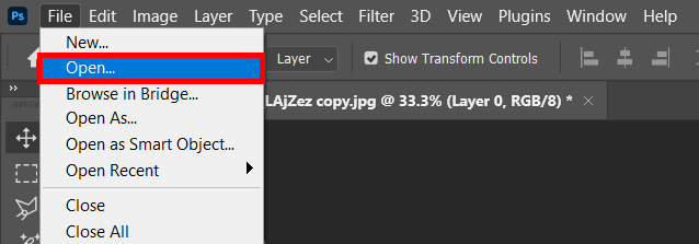 open the image to fix red eye in photoshop