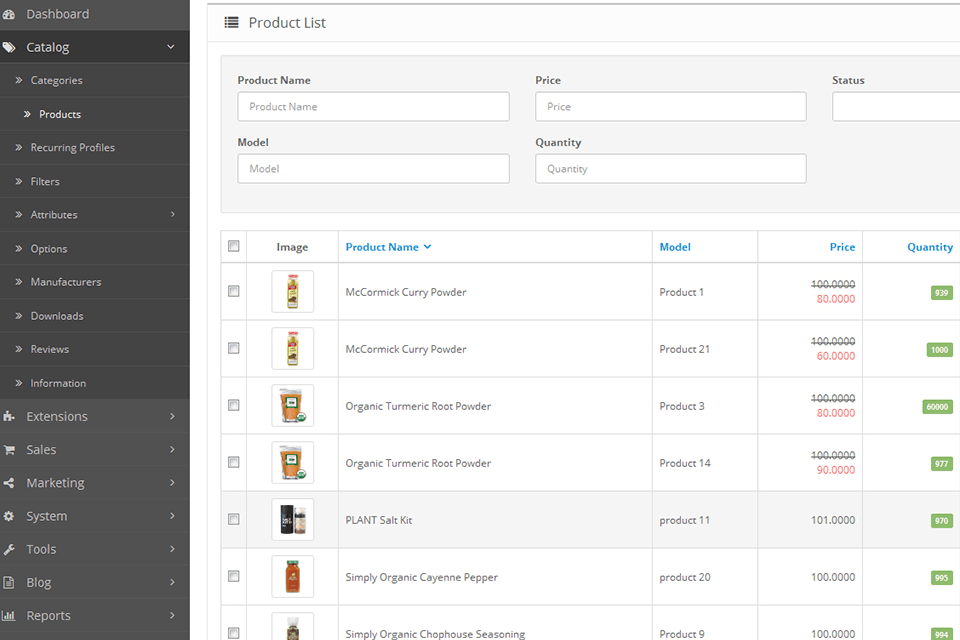 opencart interface inventory management