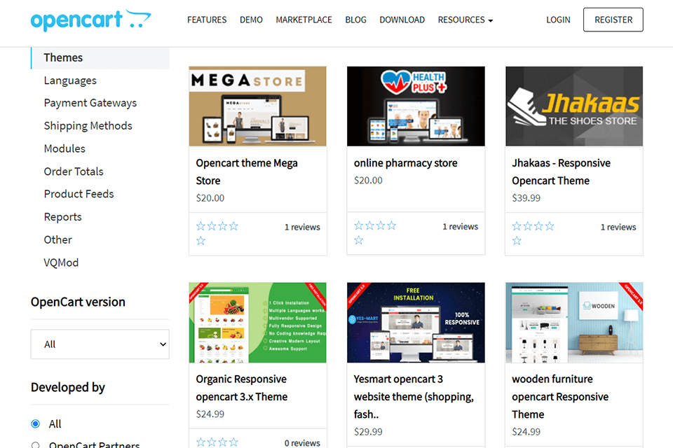 opencart interface themes