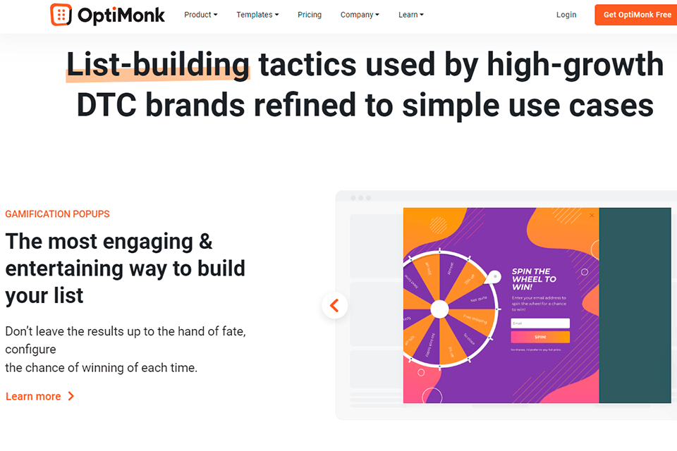 optimonk email capture tool interface