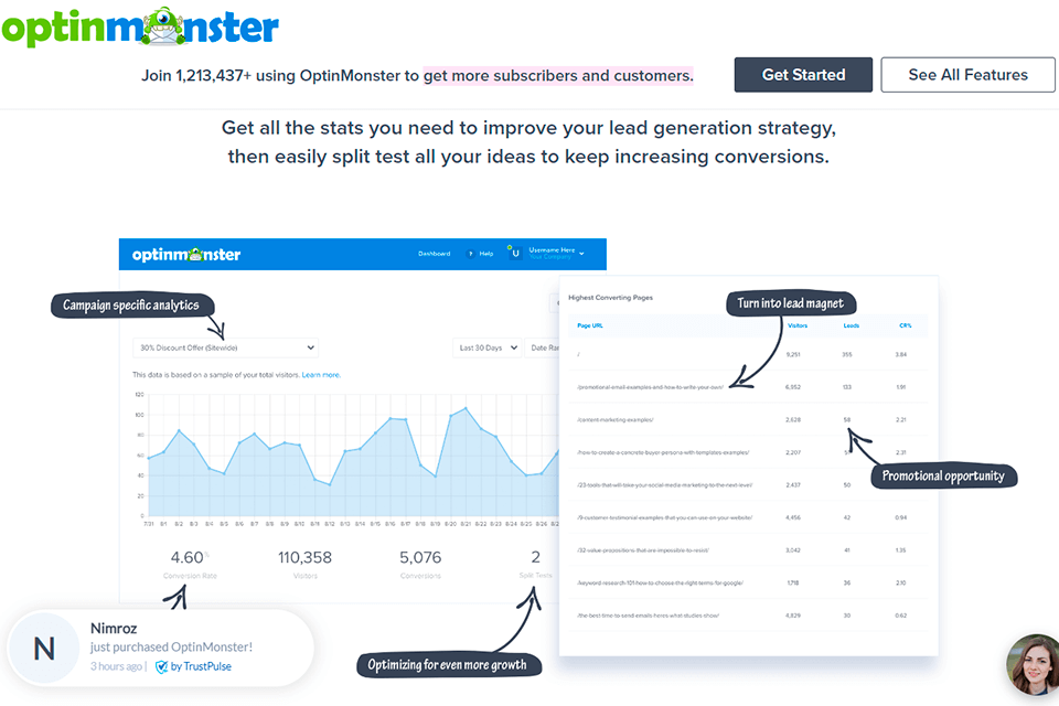 optimonster email capture tool interface