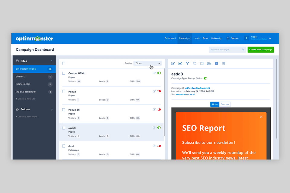 optinmonster wordpress membership plugin interface