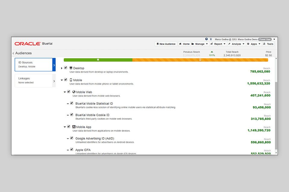 oracle’s bluekai data management platform interface