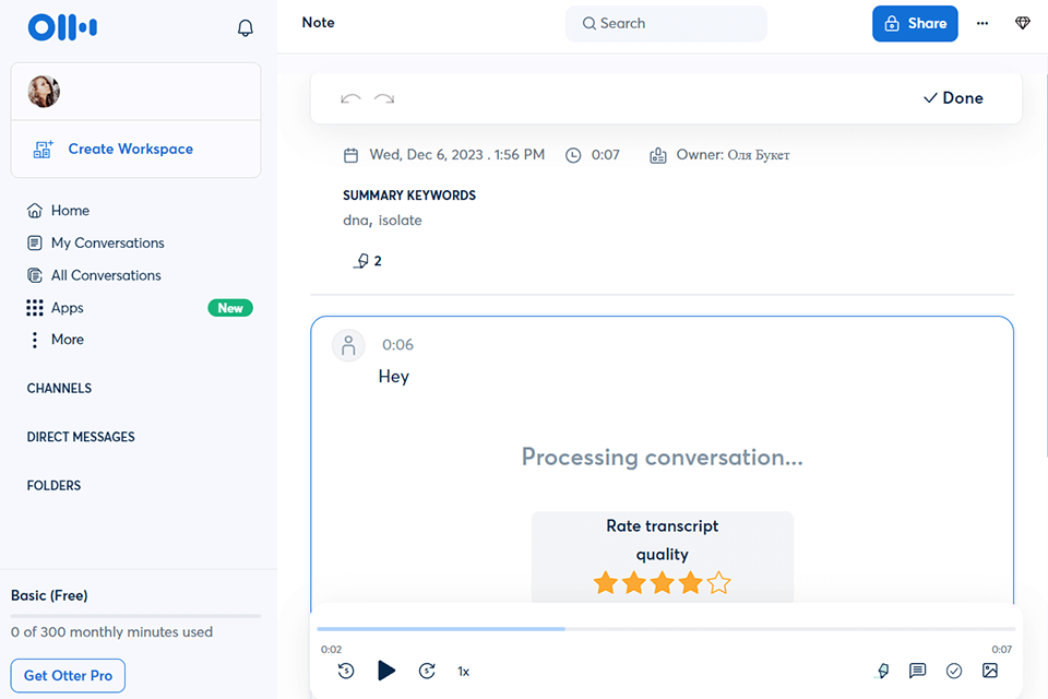 otter ai audio tool interface