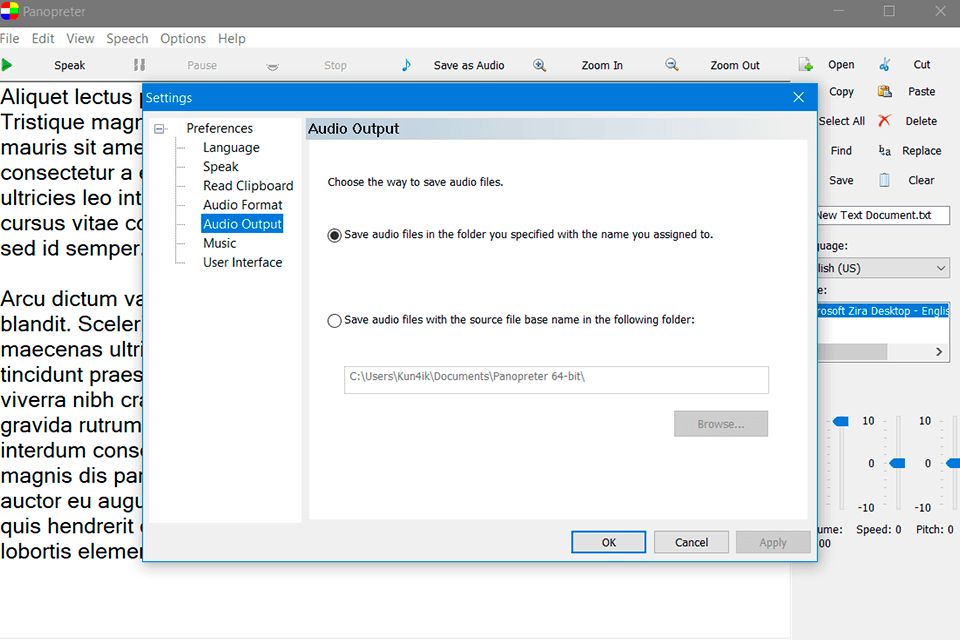 panopreter software converte texto em áudio