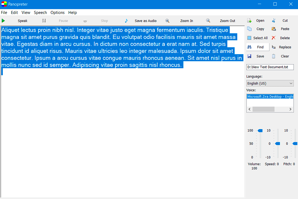 panopreter texto de cópia de software