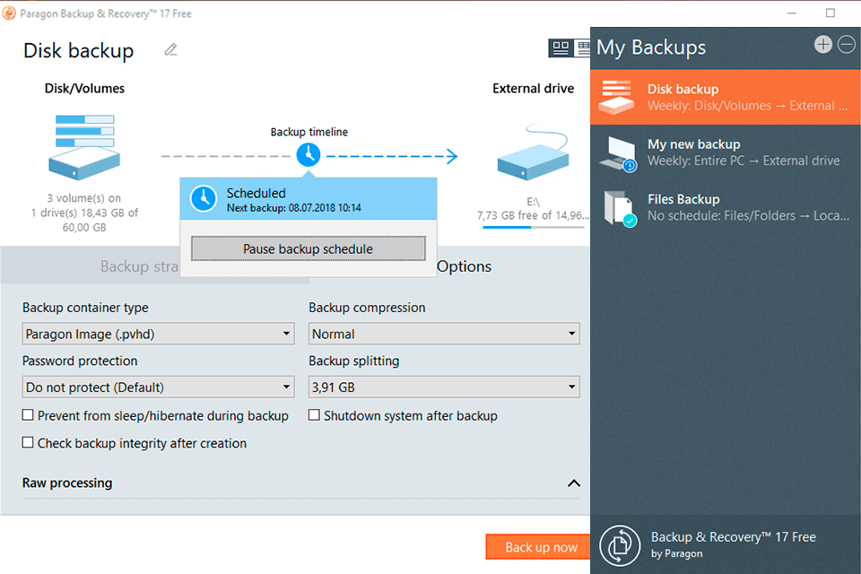 paragon backup & recovery interface