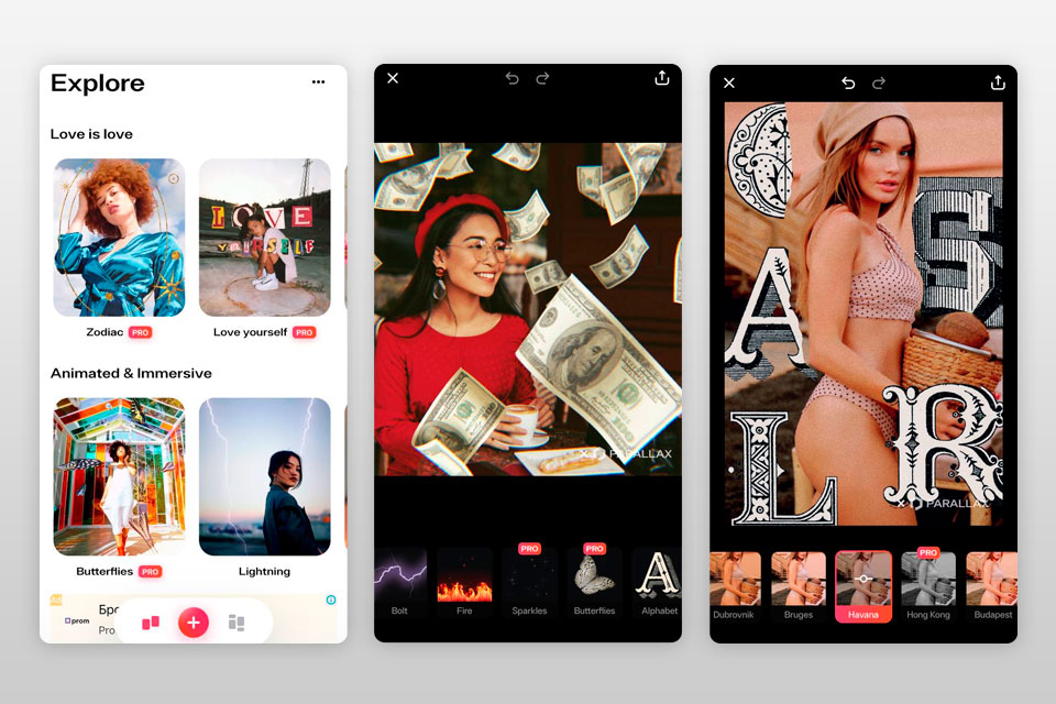 parallax 3d photo app interface