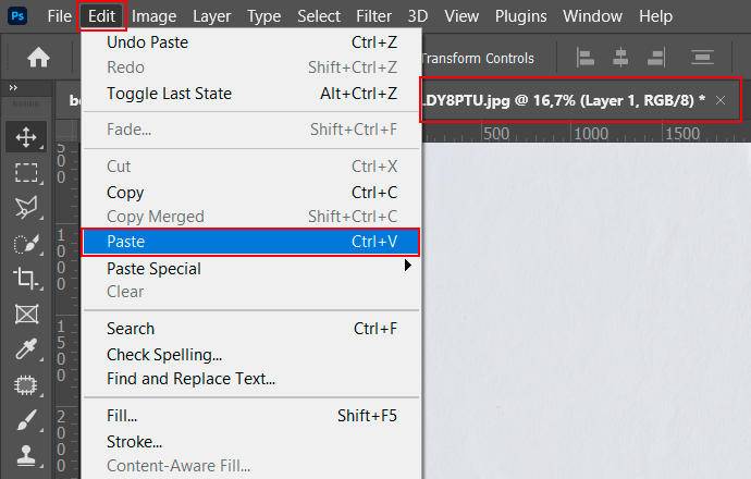 paste the image to move image in photoshop