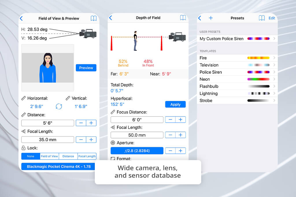 pcam pro depth of field calculator