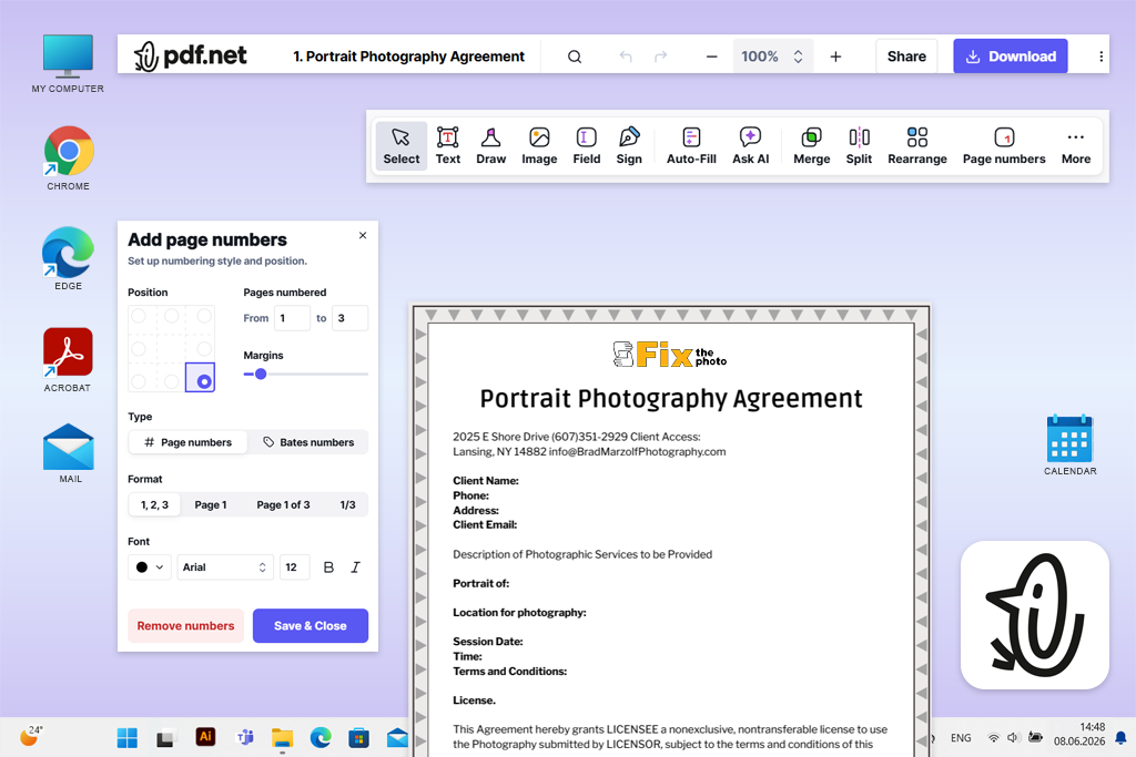 pdf net pdf page numbering editor