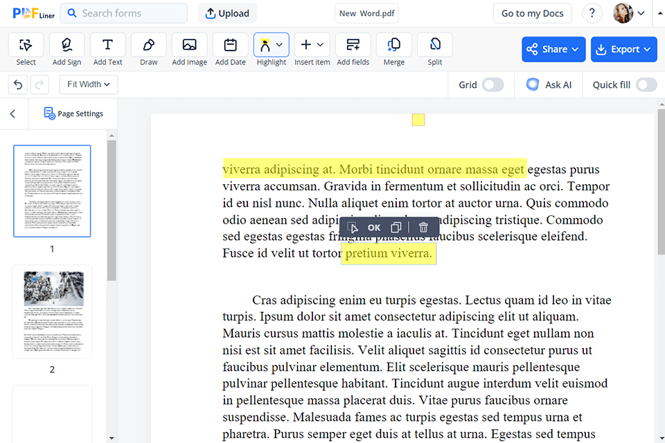 pdflinerkostenlose pdf-editor-schnittstelle