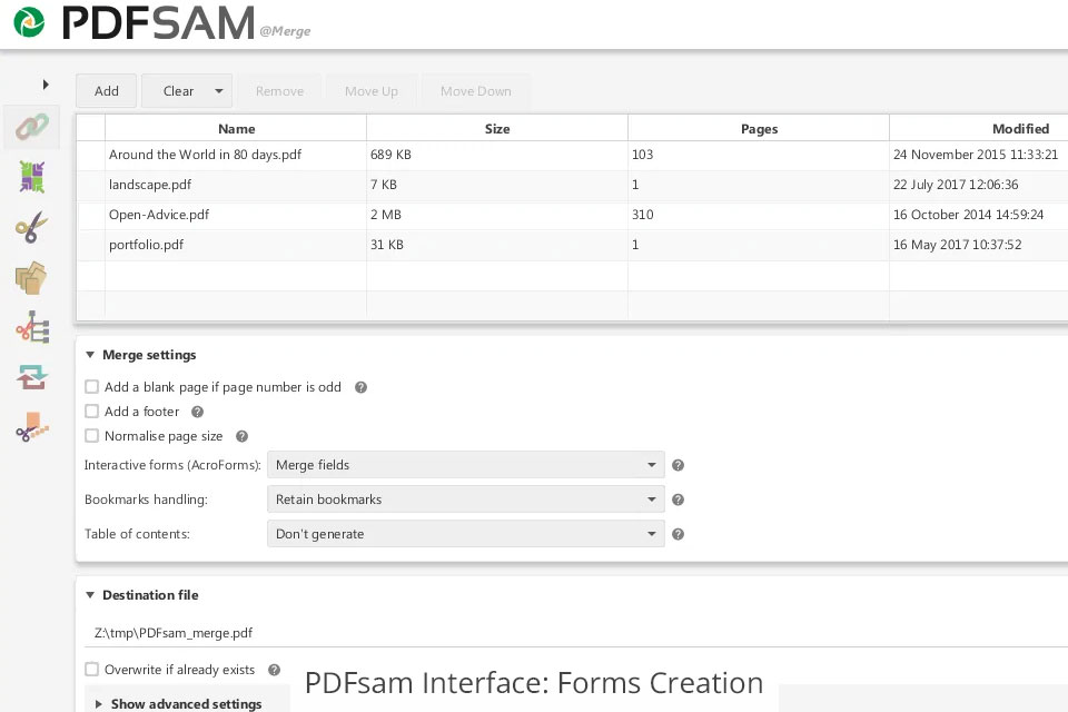 pdfsam interface forms creation