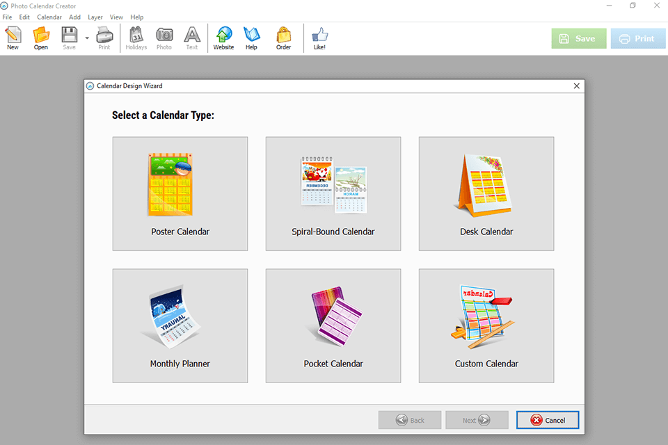 photo calendar creator interface templates