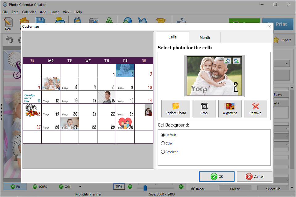 photo calendar creator interface customization