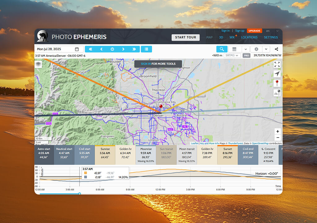 photo ephemeris golden hour calculator