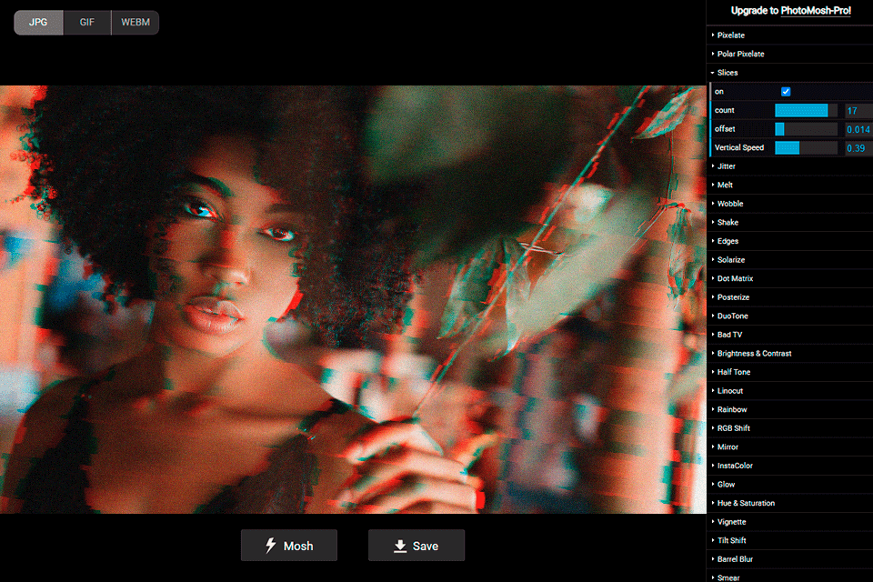 photo mosh glitch video software interface
