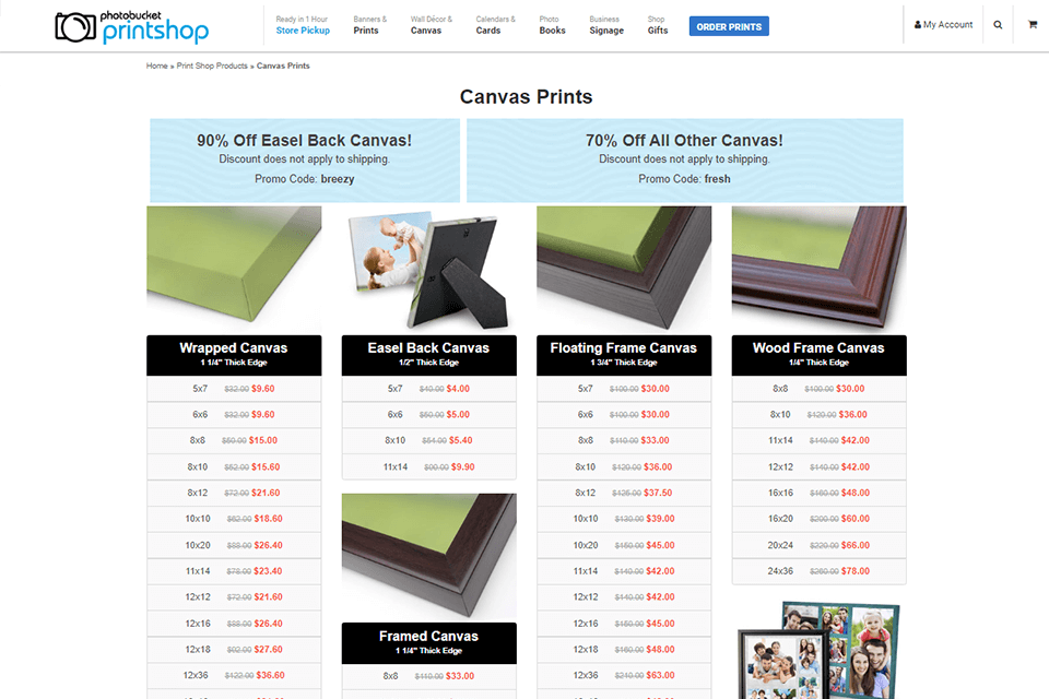 photobucket printshop canvas printing service website