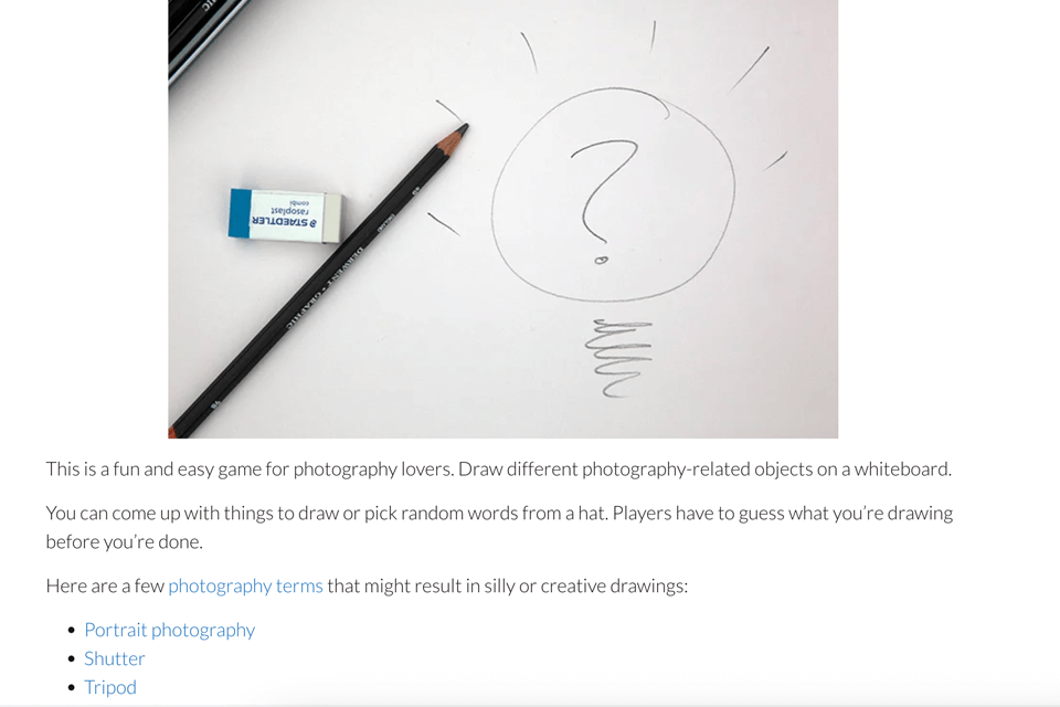 photography game photography pictionary