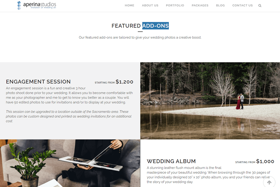 photography packages add ons
