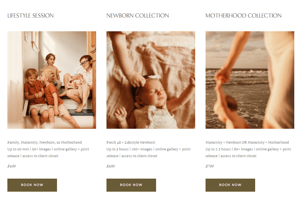 photography packages example