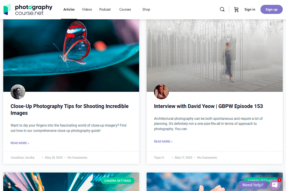 photographycourse net photography blog interface