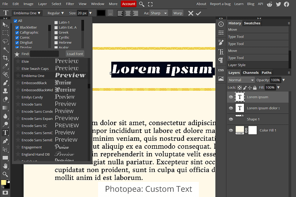photopea custom text