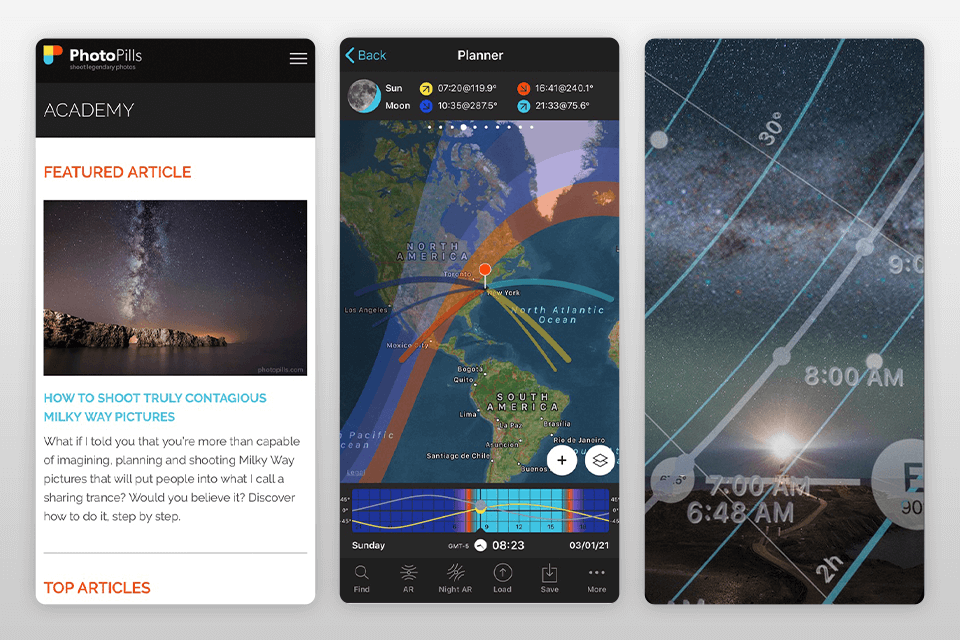 photopills photography spots app interface