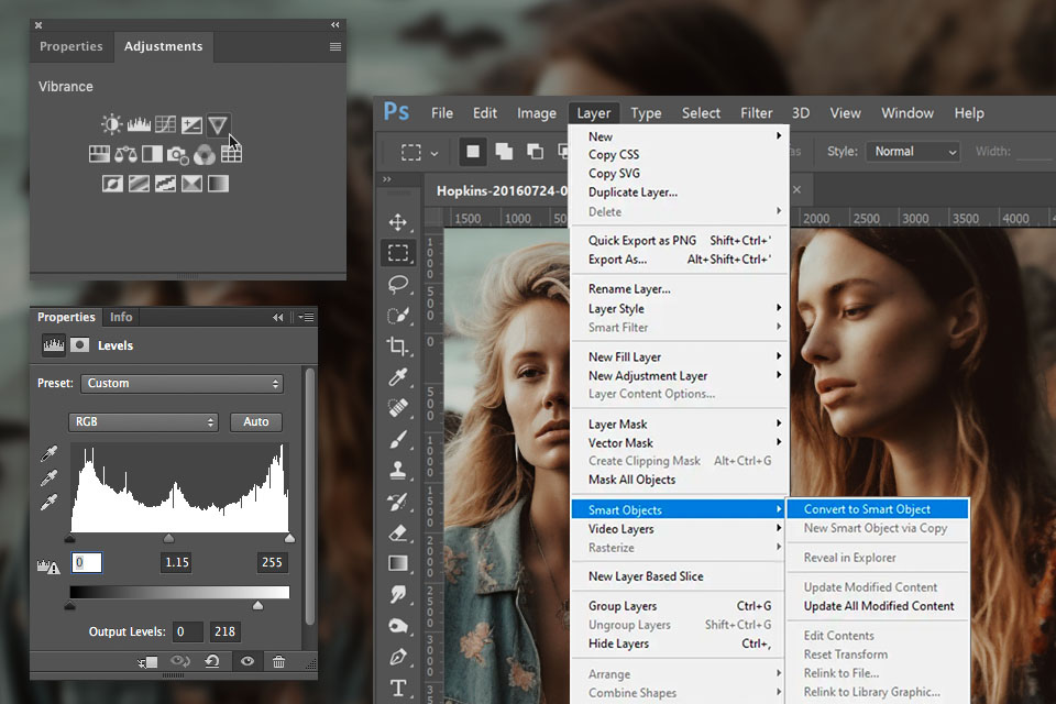 photoshop adjustment layers and smart objects