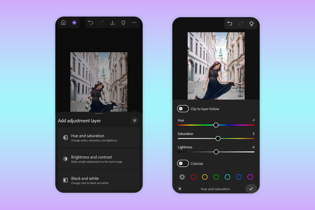 photoshop app on android adjustment layers