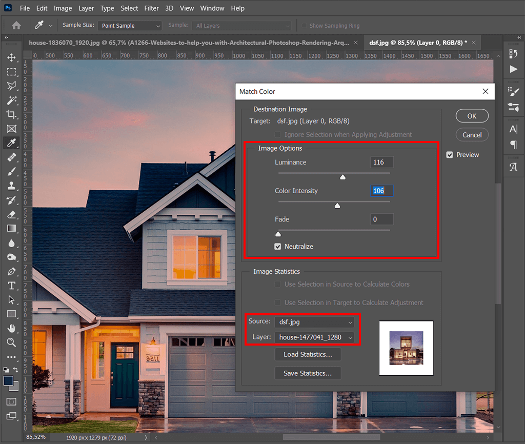 photoshop architectural rendering match color