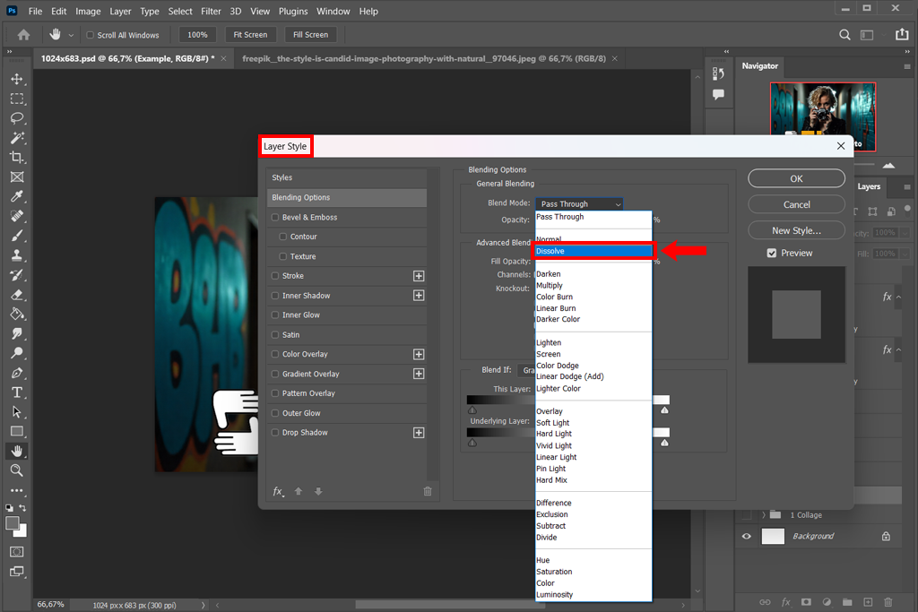 photoshop spray paint effect dissolve the layer