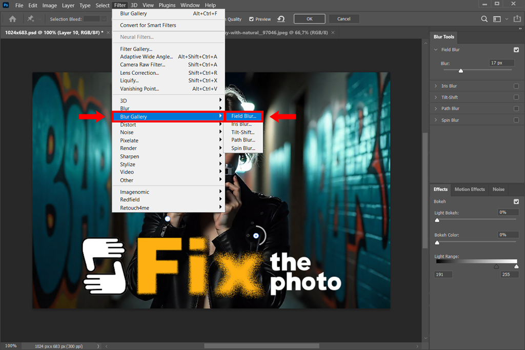 photoshop spray paint effect field blur