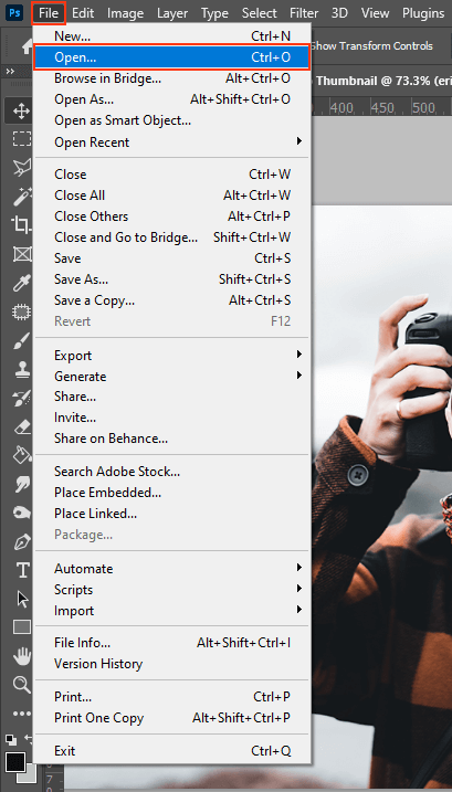 photoshop thumbnails open the photos