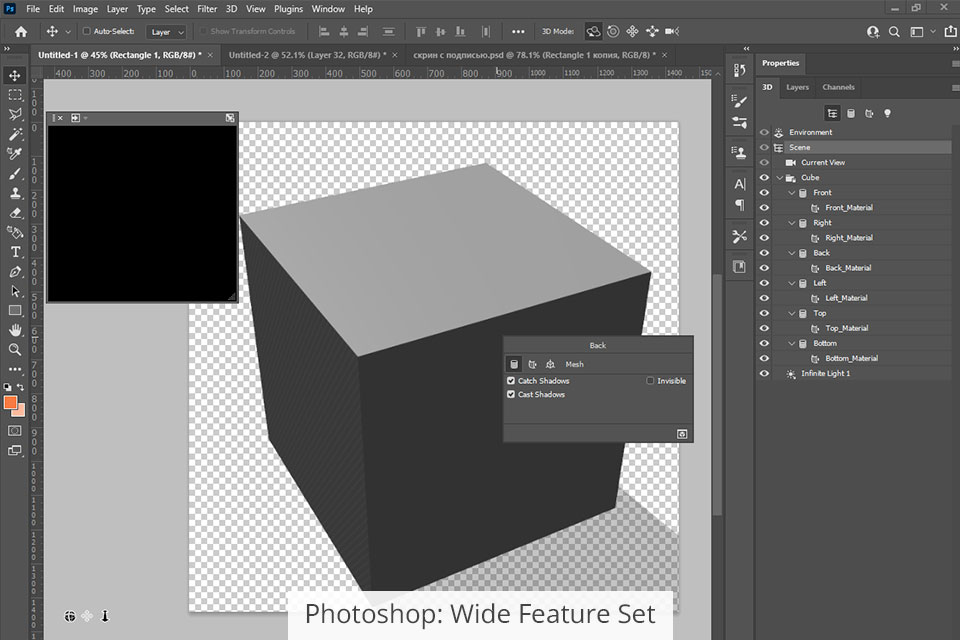 photoshop مجموعة ميزات واسعة