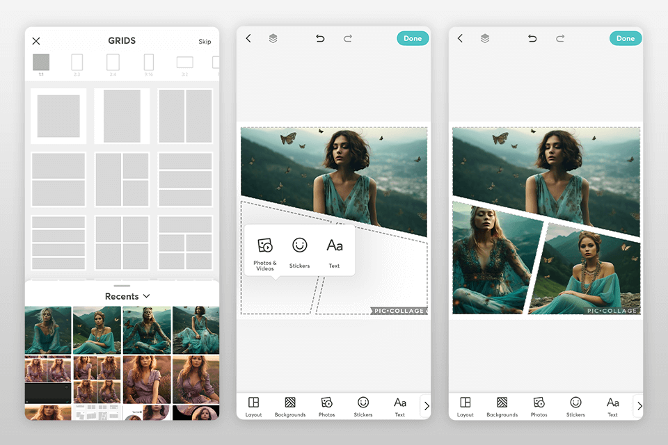 piccollage photo template app interface