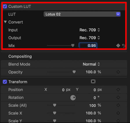tweak the intensity of the lut