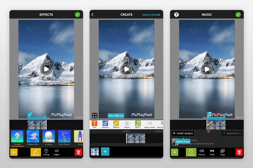 picplaypost vertical video editor interface