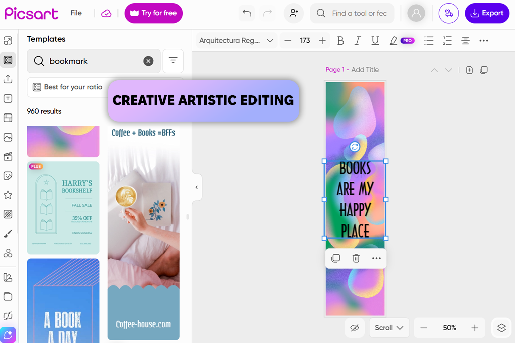 picsart bookmark maker