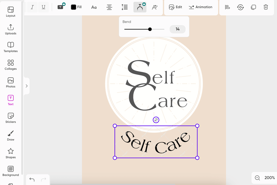 picsart curved text generator interface