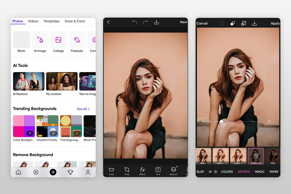picsart turn picture into painting app interface