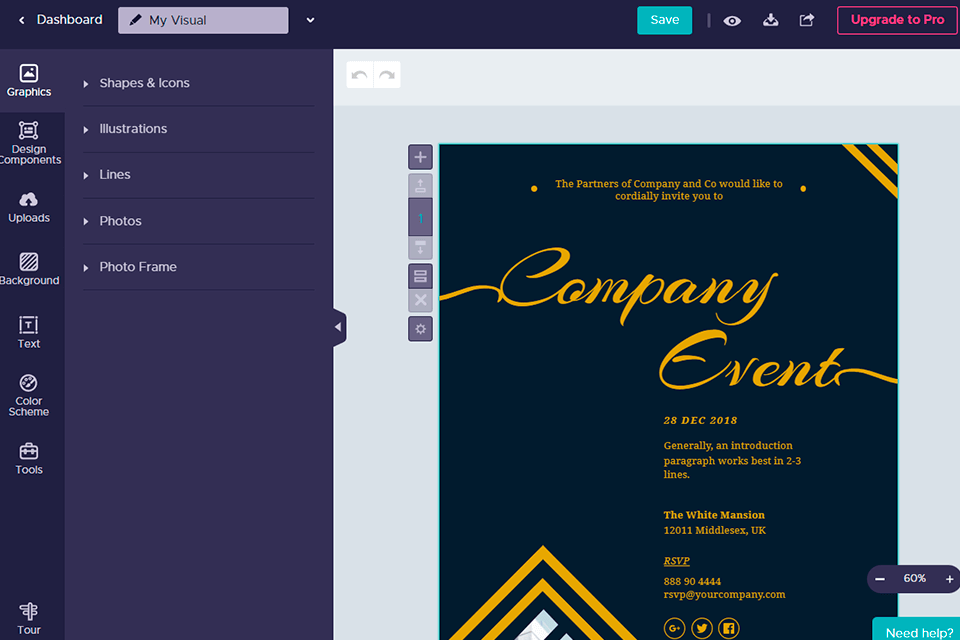 Piktochart أفضل واجهة لتطبيق إنشاء المحتوى