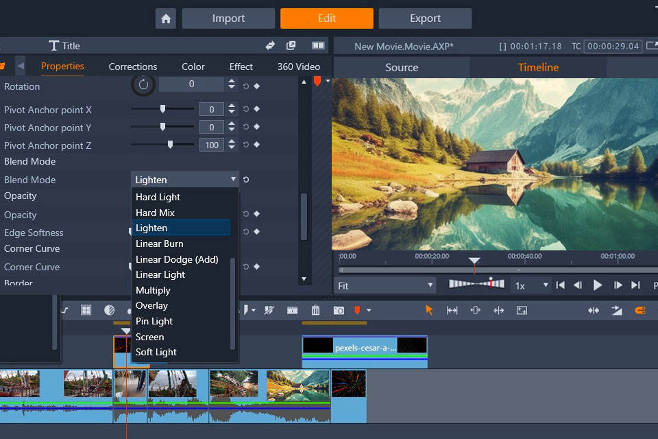 pinnacle studio video editing software for windows interface