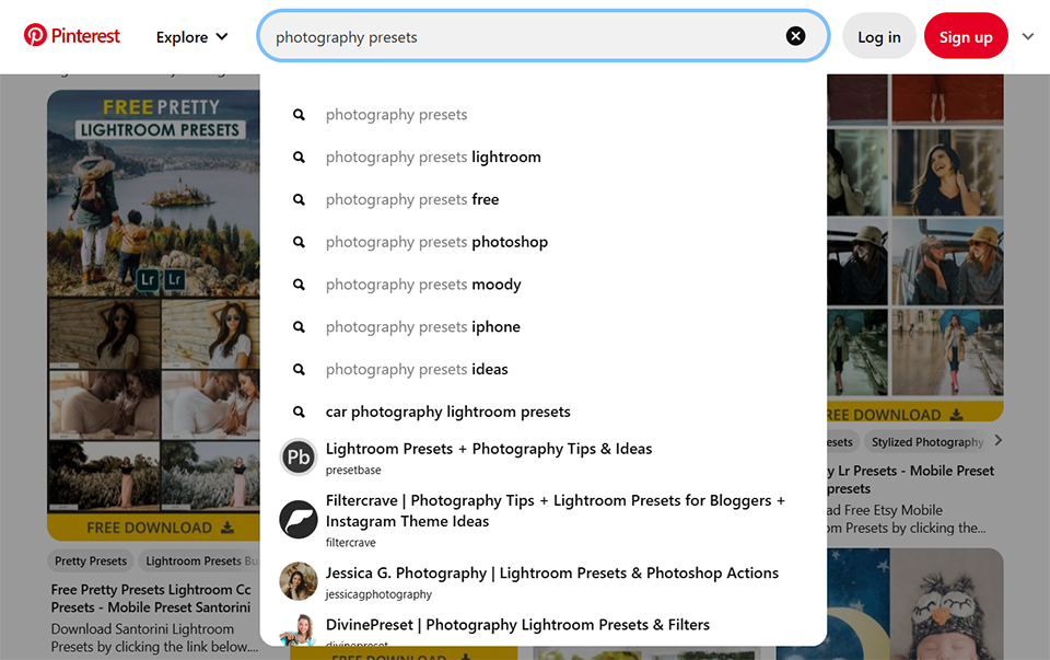 pinterest for photographers keywords