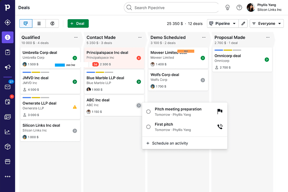 pipedrive customer management software interface